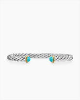 Cable Cuff Bracelet in Sterling Silver with 14K Yellow Gold and Turquoise, 6mm
